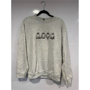 Gildan Mens Gray Halloween Ghost Embroidered Graphic Crewneck Sweatshirt M